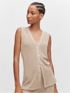 Mango Knit Sleeveless V-Neck Top in Taupe